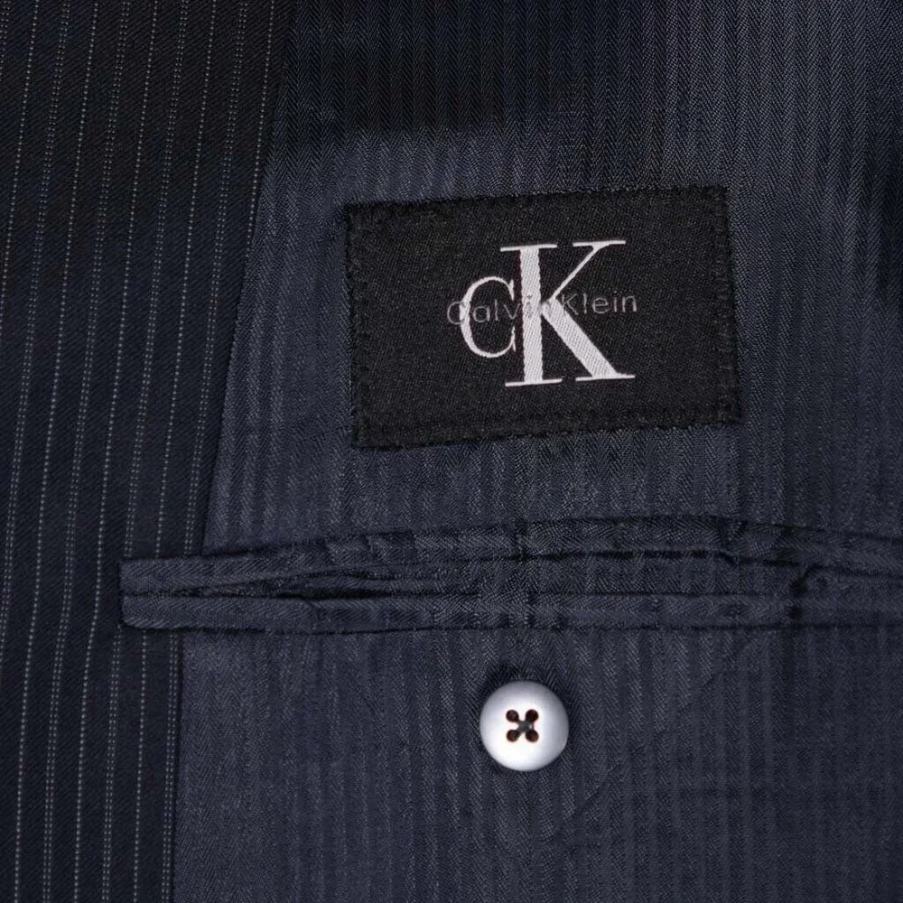 Calvin Klein Mens Blazer Blue Striped Wool 2 Button Suit Jacket Sport Coat 42R